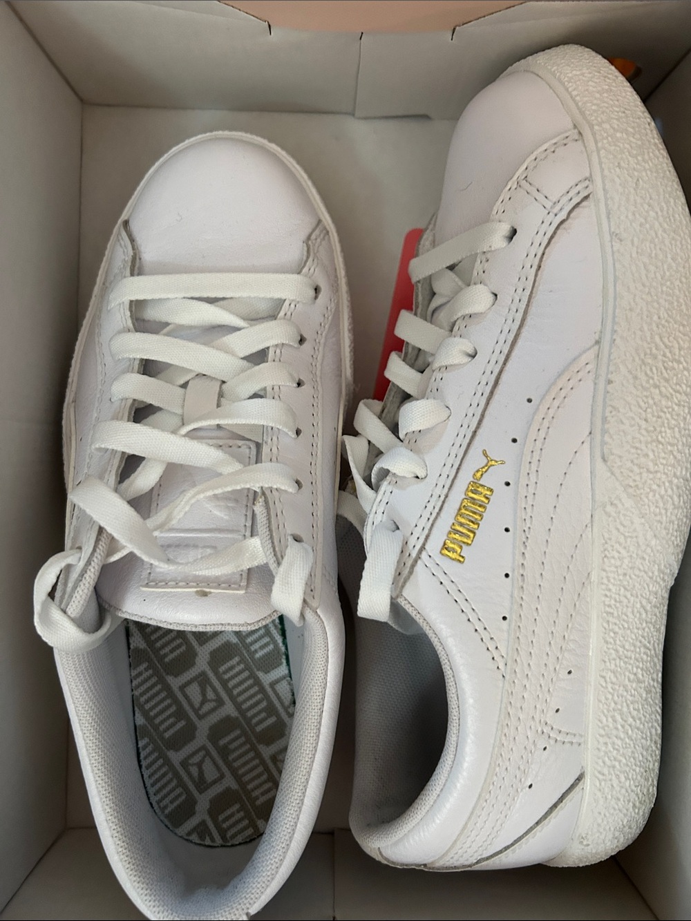 Puma White Low-Top Sneakers with Gold Logo